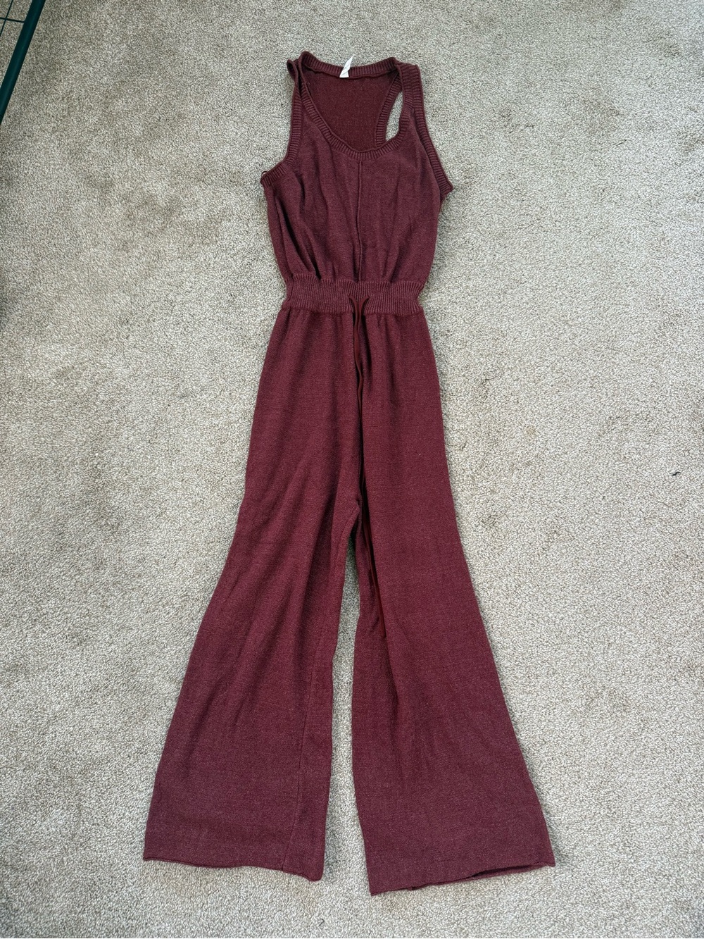 Sleeveless Knit Wide-Leg Jumpsuit in Wine